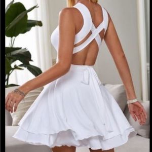 White Crossover Strapped Back Dress